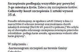 Harmonogram szczepienia psów i kotów przeciw wściekliźnie na terenie Gminy Człuchów