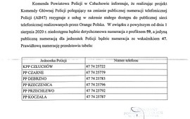 ZMIANA PUBLICZNEJ NUMERACJI TELEFONICZNEJ POLICJI