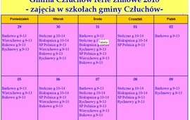 Kalendarz zajęć dla dzieci w szkołach gminy w czasie ferii zimowych